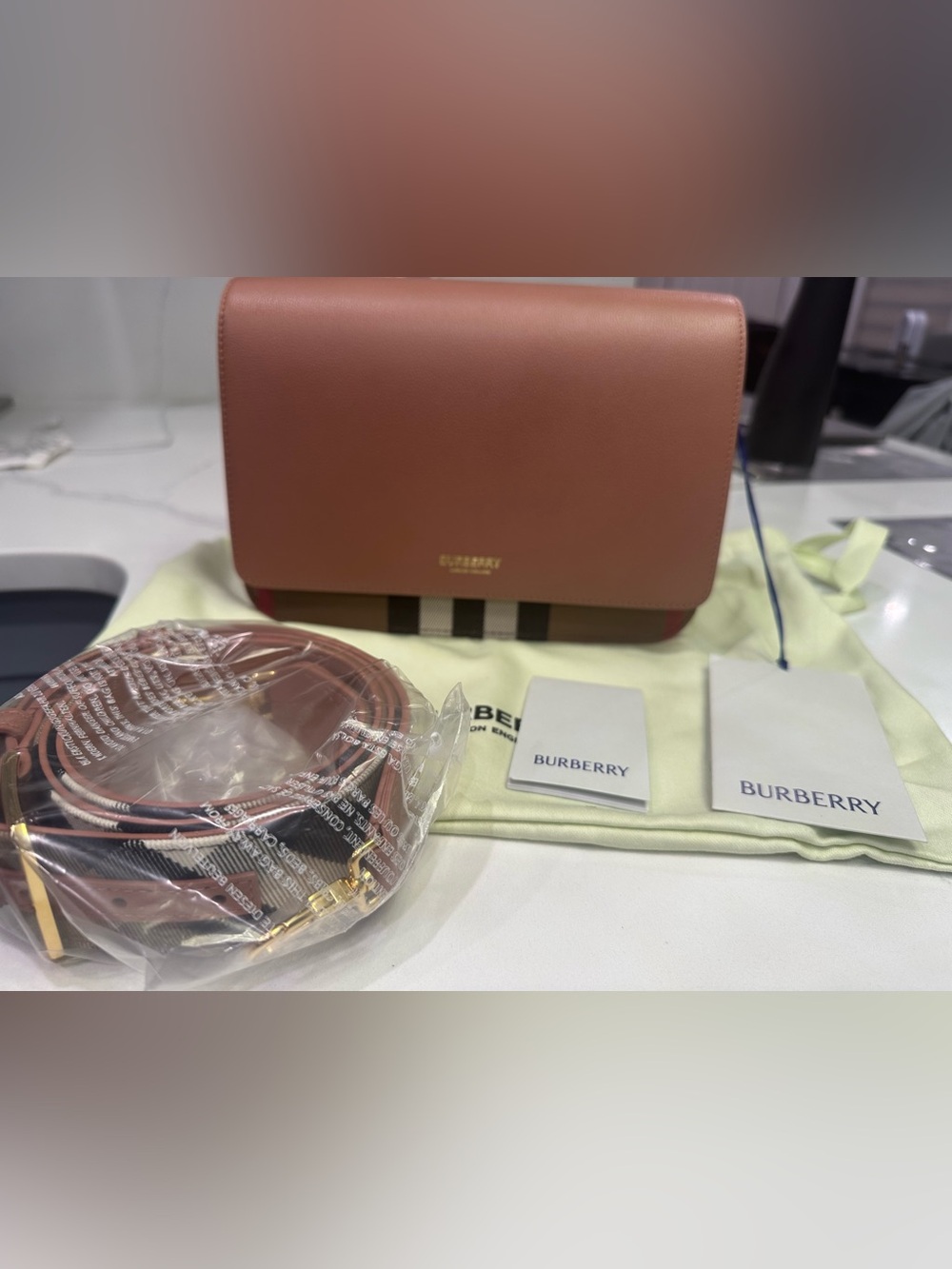 💯 % Authentic NEW Burberry Mackford House Check Rose Shoulder Bag